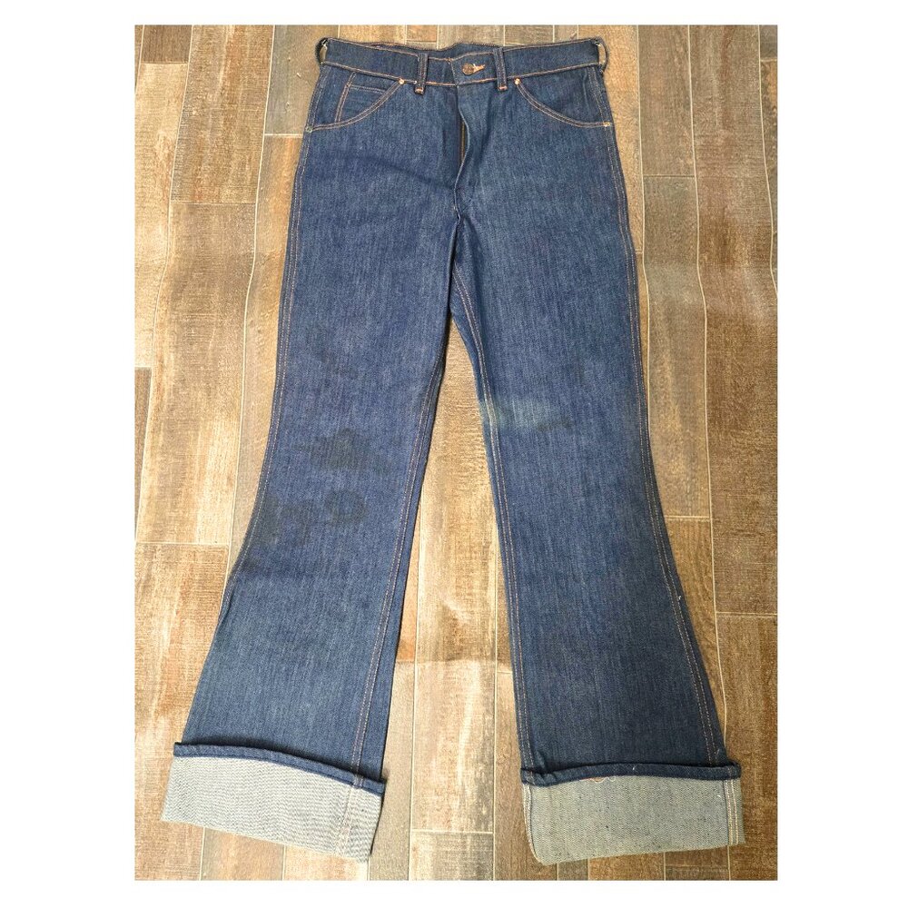 Stylish Vintage flared blue denim jeans. 31 x 36 size. Never worn. Thick Denim - Picture 2 of 10